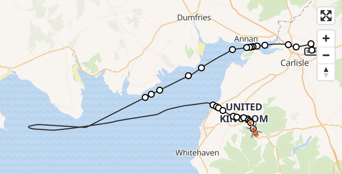 Flight route Coastguard Helicopter Carlisle Lake District Airport - Above Derwent, 12 June 2026, 10:54