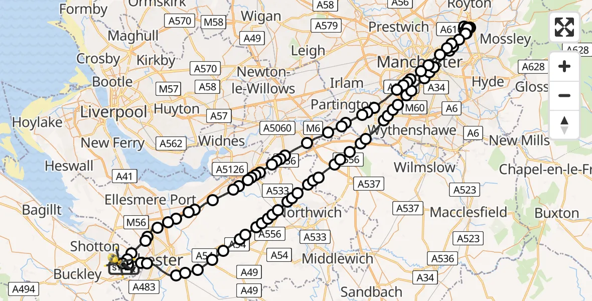 Flight route Police Helicopter Hawarden Airport - Hawarden Airport, 12 June 2026, 11:20