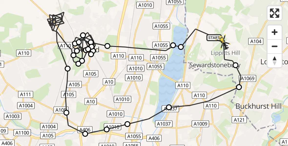 Flight route Police Helicopter Sewardstonebury - Metropolitan Police Air Support Unit Lippitts Hill, 12 June 2026, 11:56