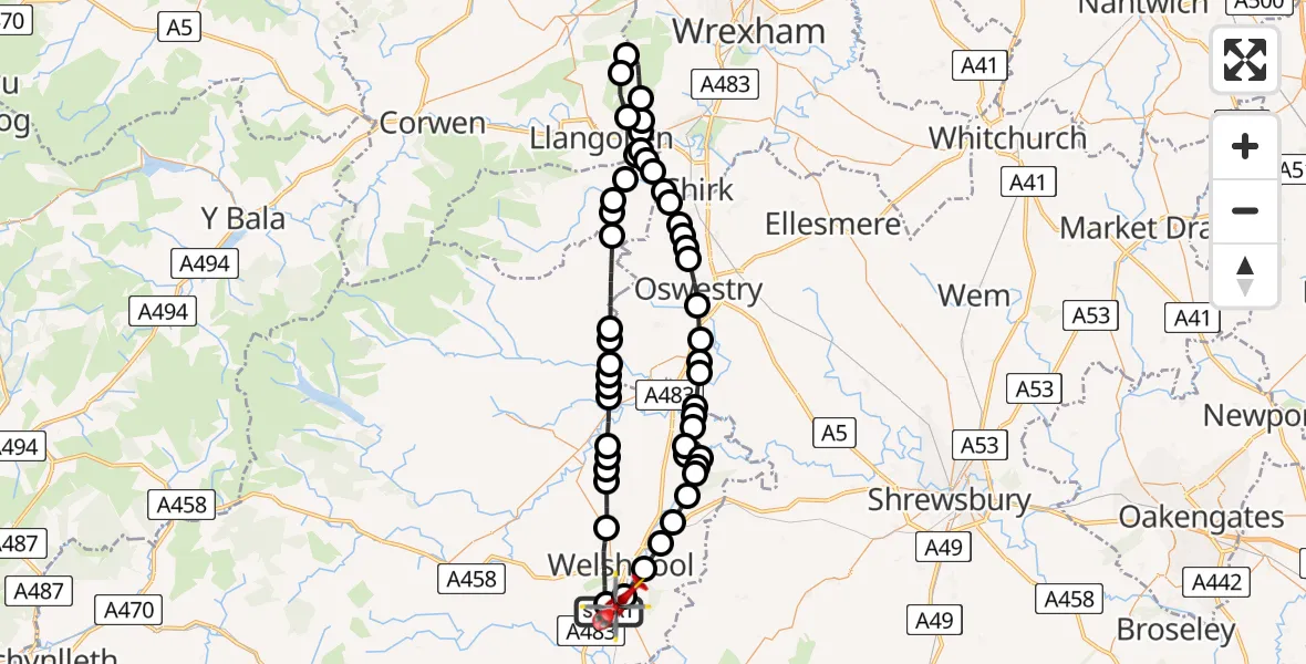 Flight route Air Ambulance Helicopter Welshpool Airport - Welshpool Airport, 12 June 2026, 12:07
