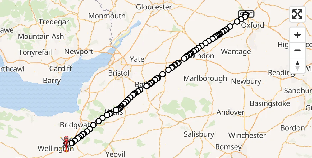 Flight route Air Ambulance Helicopter London Oxford Airport - Taunton, 12 June 2026, 12:20
