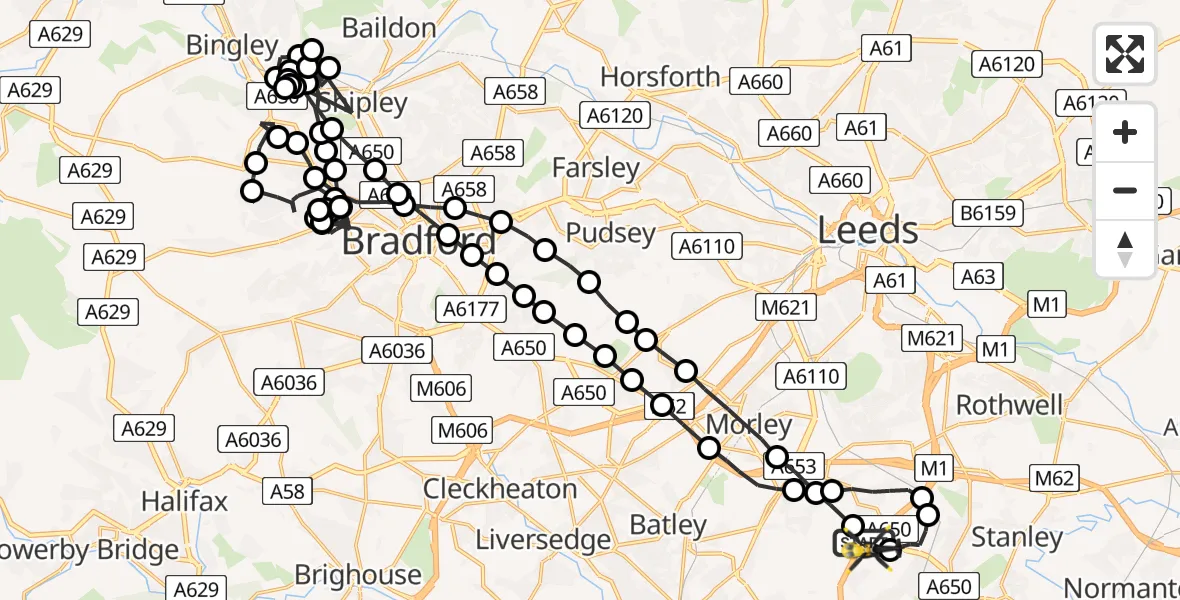 Flight route Police Helicopter East Ardsley - East Ardsley, 12 June 2026, 12:29