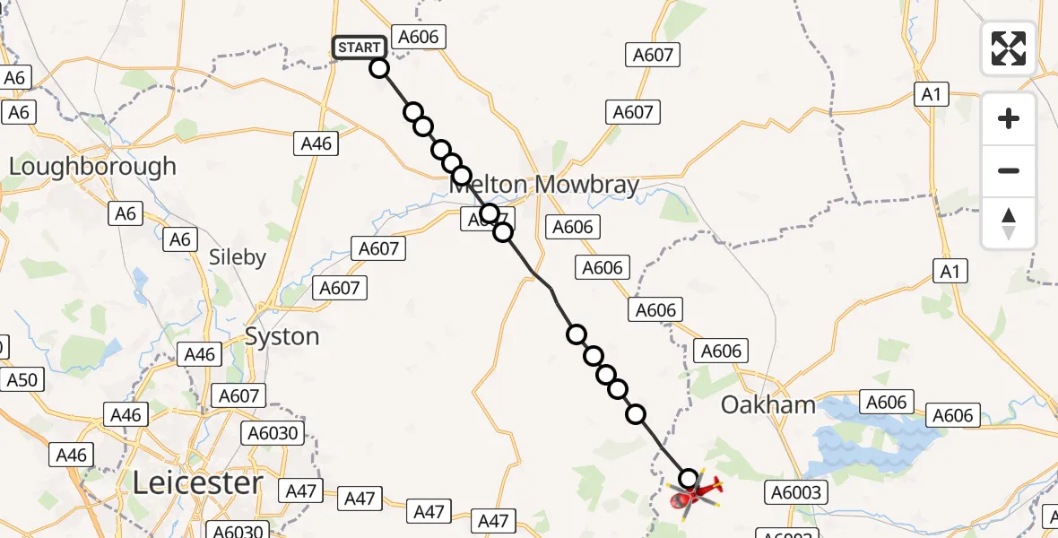 Flight route Air Ambulance Helicopter Rushcliffe - Brooke, 12 June 2026, 12:39