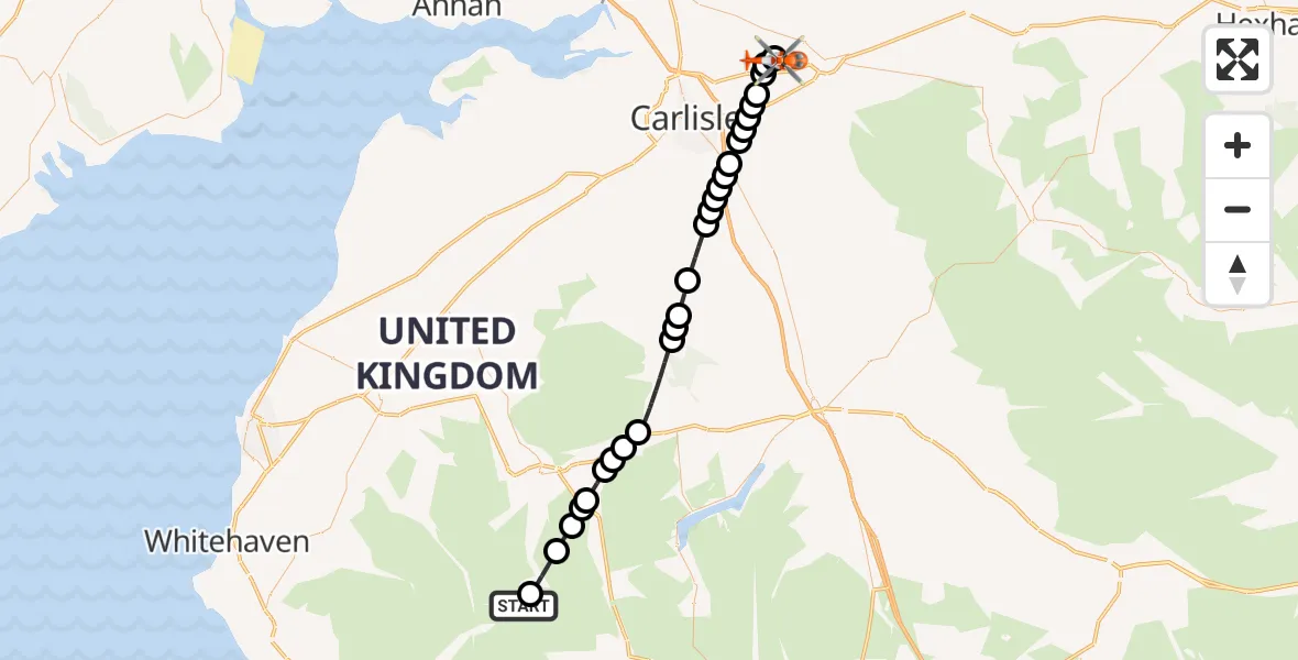 Flight route Coastguard Helicopter Borrowdale - Carlisle Lake District Airport, 12 June 2026, 13:02
