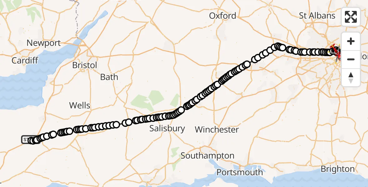 Flight route Air Ambulance Helicopter Taunton - Fitzrovia, 12 June 2026, 13:27