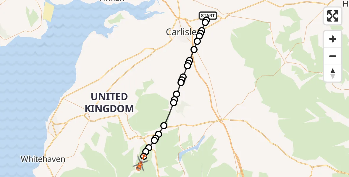 Flight route Coastguard Helicopter Carlisle Lake District Airport - Borrowdale, 12 June 2026, 13:33