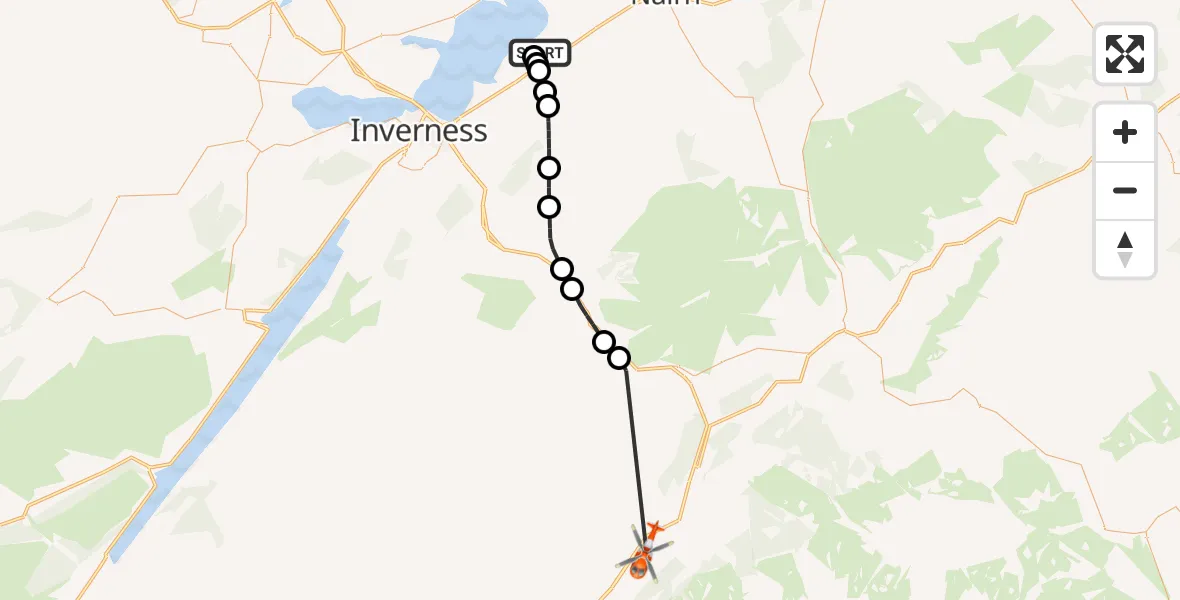 Flight route Coastguard Helicopter Inverness Airport - Aviemore, 12 June 2026, 13:41