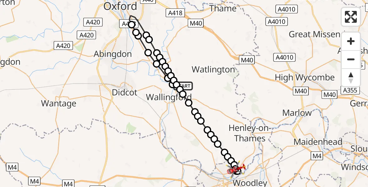 Flight route Air Ambulance Helicopter RAF Benson - Dunsden Green, 12 June 2026, 13:54