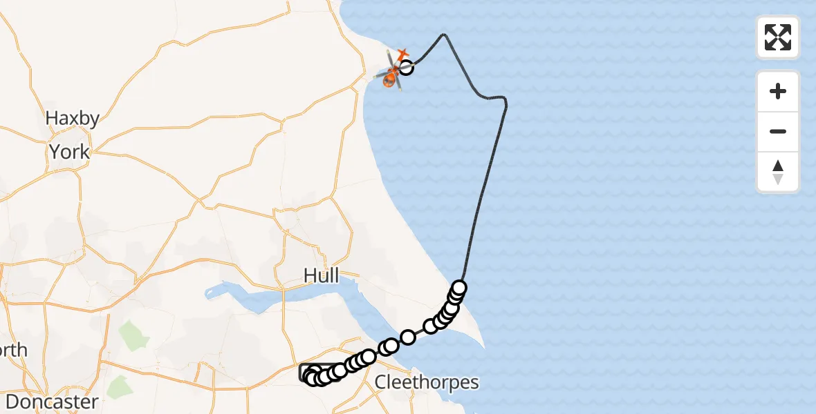 Flight route Coastguard Helicopter Humberside Airport - Flamborough, 12 June 2026, 14:04