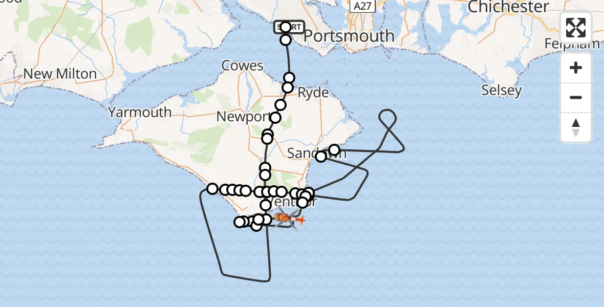 Flight route Coastguard Helicopter Solent Airport - English Channel, 12 June 2026, 14:11