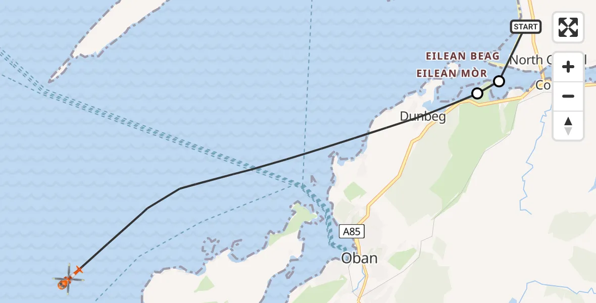 Flight route Coastguard Helicopter Oban Airport - Inner Seas, 12 June 2026, 14:11