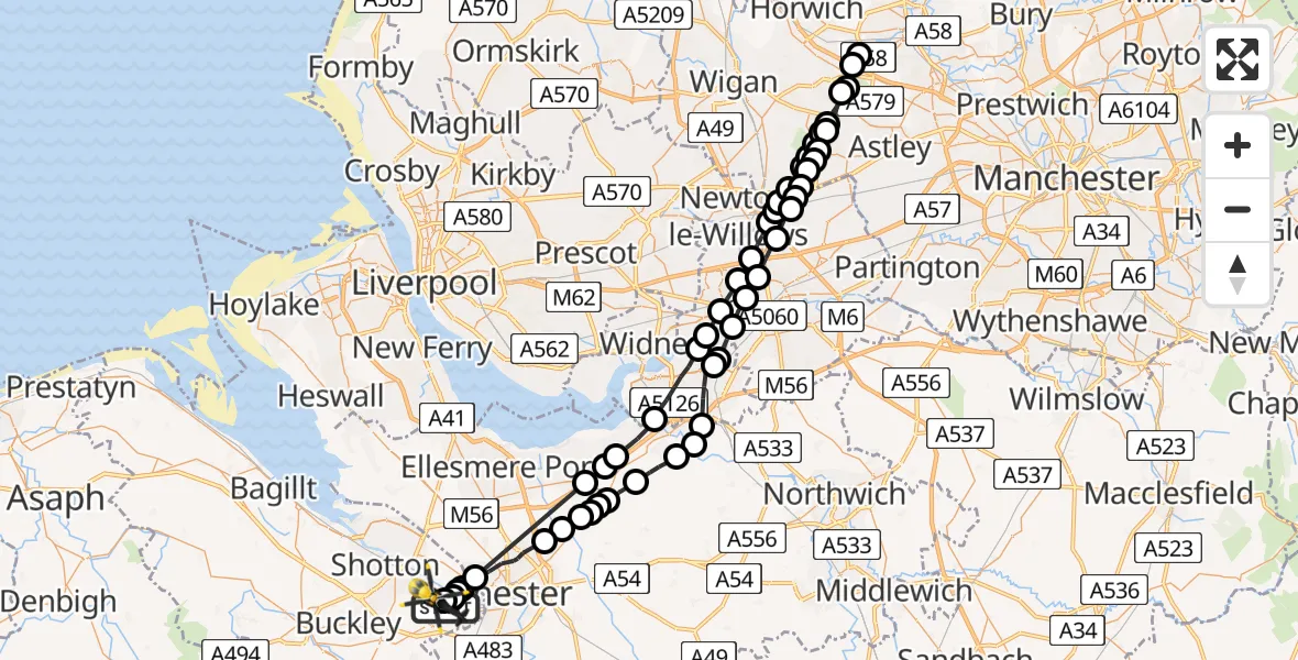 Flight route Police Helicopter Hawarden Airport - Hawarden Airport, 12 June 2026, 14:31