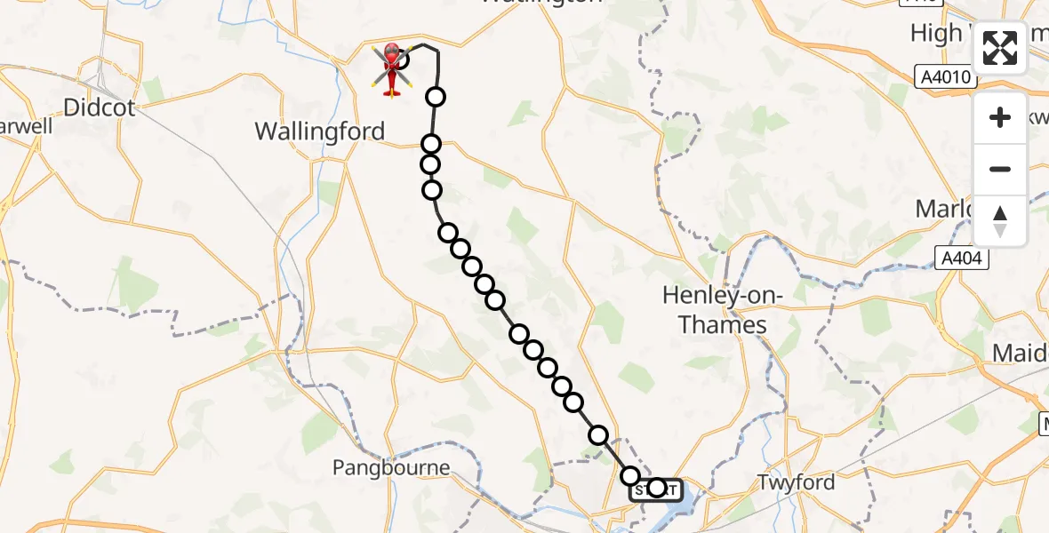 Flight route Air Ambulance Helicopter Reading - RAF Benson, 12 June 2026, 14:43