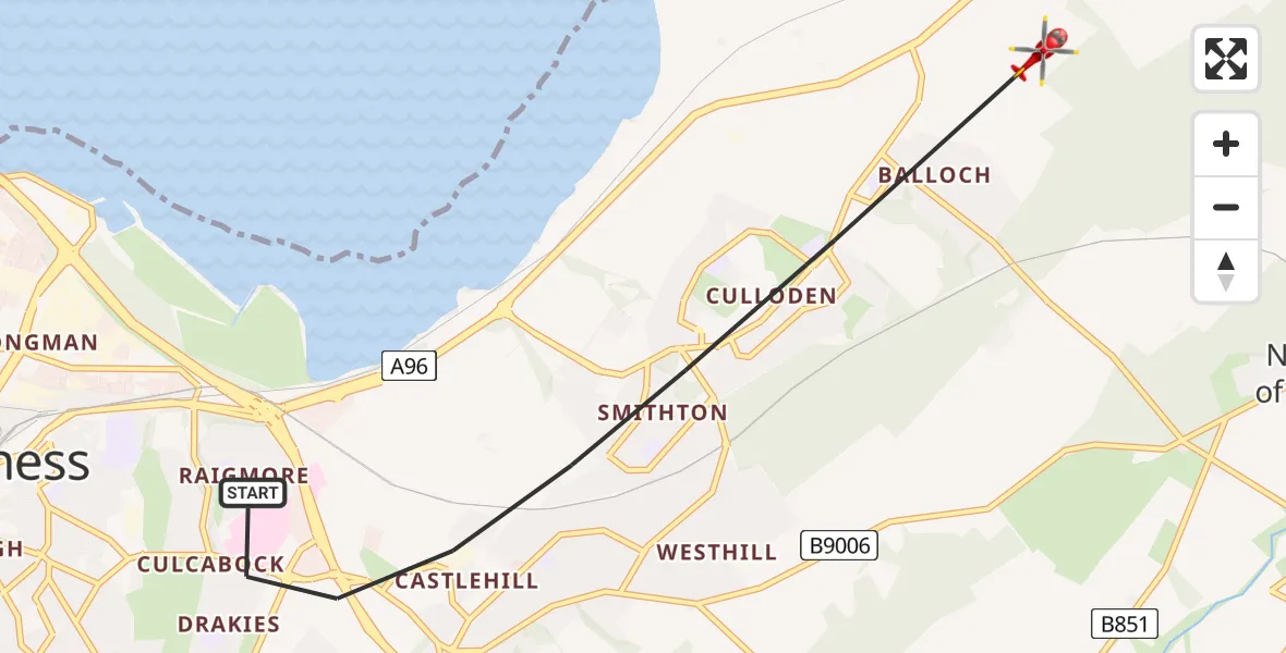 Flight route Air Ambulance Helicopter Inverness - Inverness, 12 June 2026, 14:56