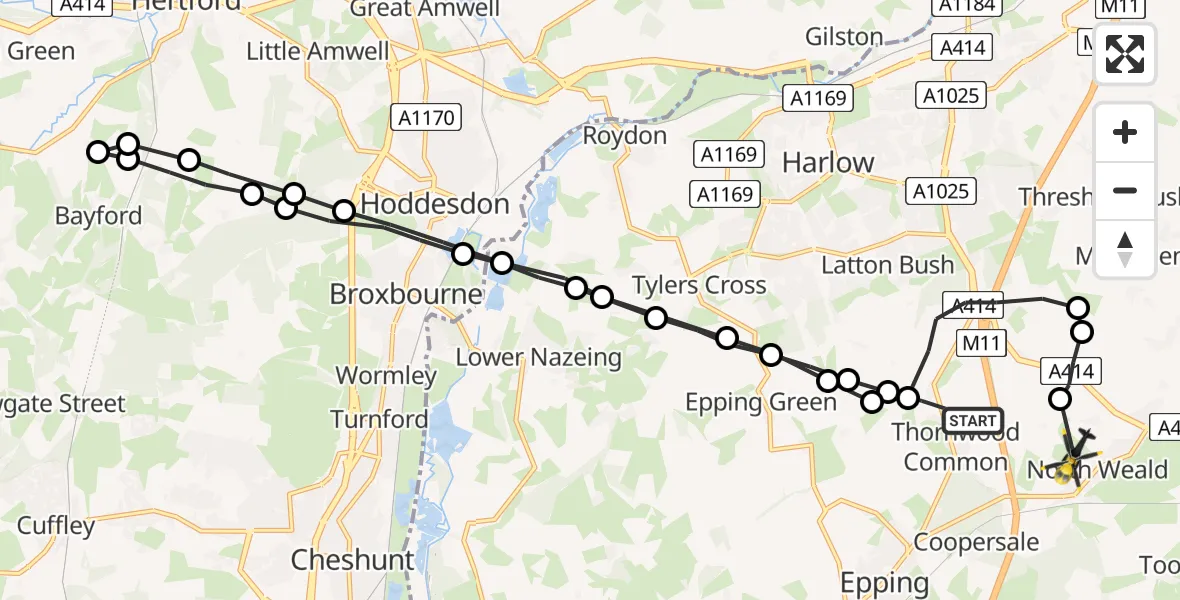 Flight route Police Helicopter North Weald Bassett - North Weald Airfield, 12 June 2026, 14:57