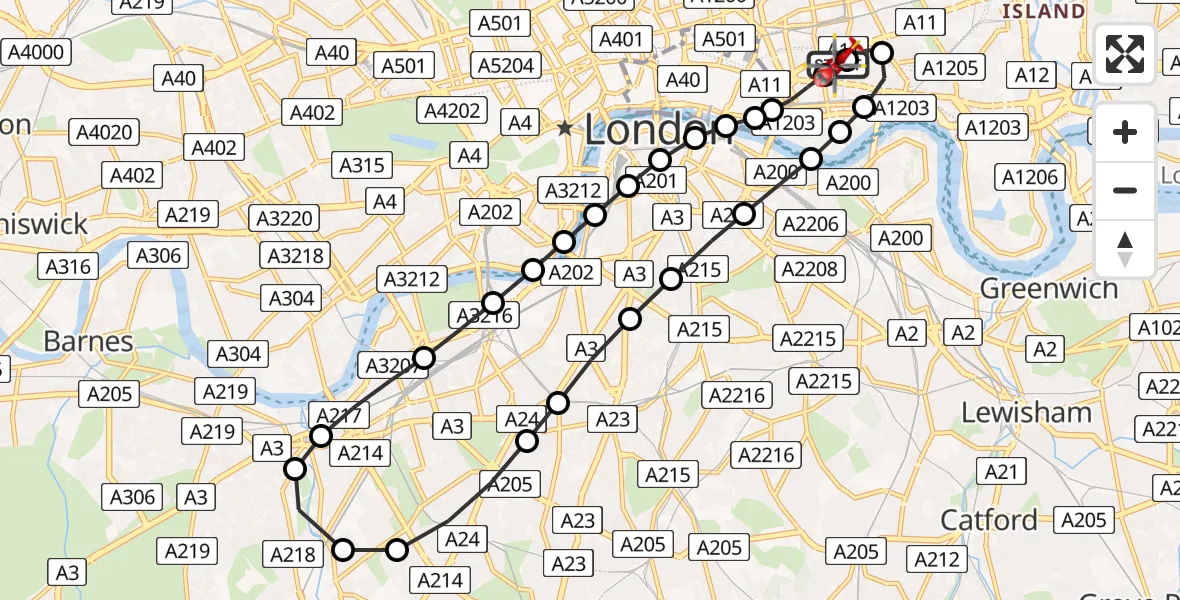 Flight route Air Ambulance Helicopter Royal London Hospital - Royal London Hospital, 12 June 2026, 15:06