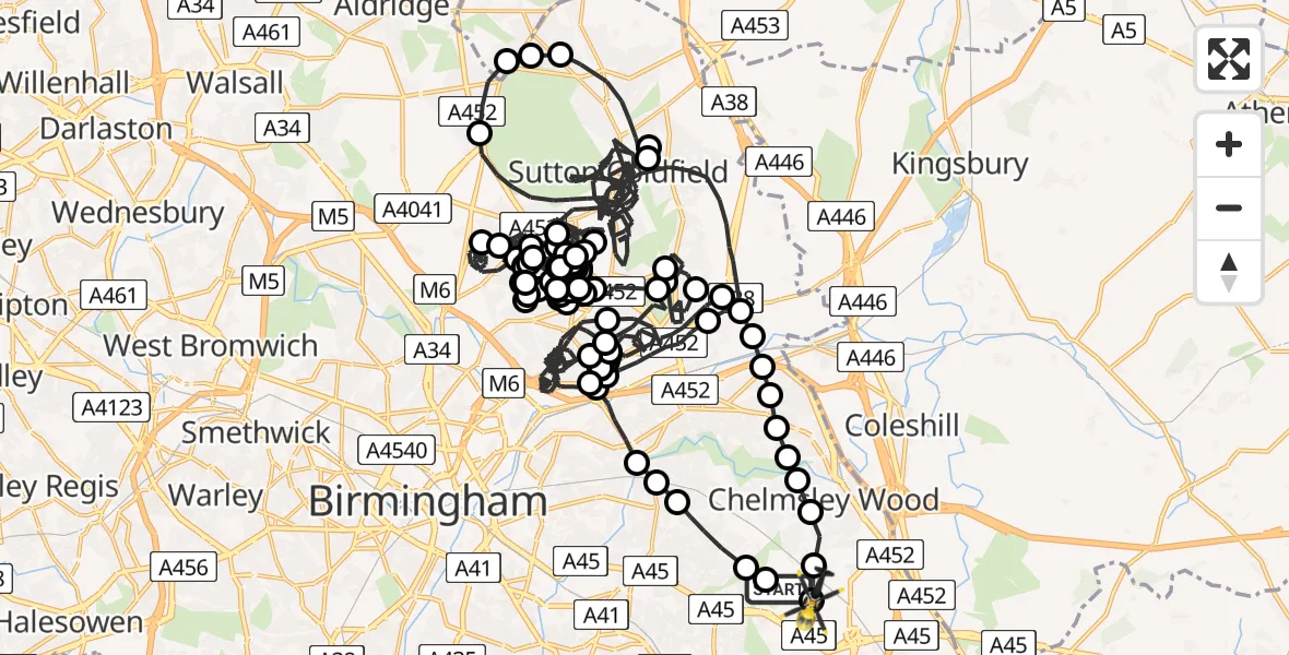 Flight route Police Helicopter Birmingham Airport - Birmingham Airport, 12 June 2026, 15:07