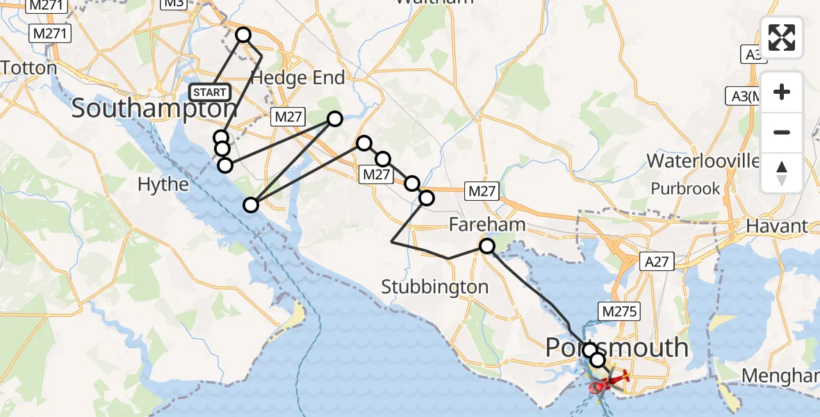 Flight route Air Ambulance Helicopter Merry Oak - Old Portsmouth, 12 June 2026, 15:06