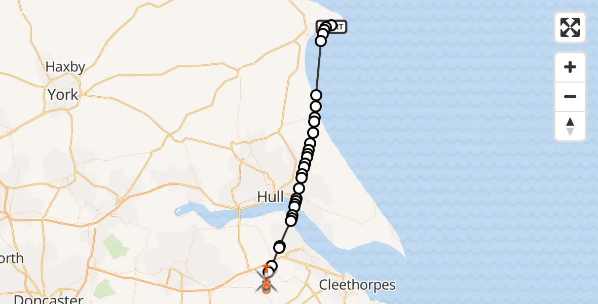 Flight route Coastguard Helicopter Bridlington - Humberside Airport, 12 June 2026, 15:22