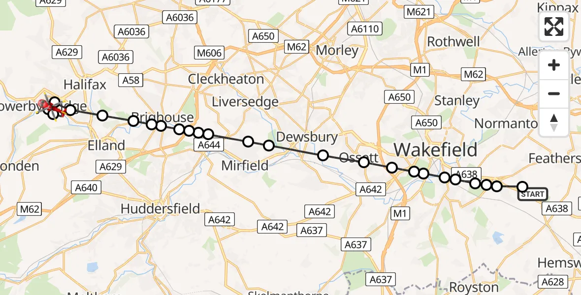 Flight route Air Ambulance Helicopter YAA Nostell Helicopter Port - Copley, 12 June 2026, 15:23
