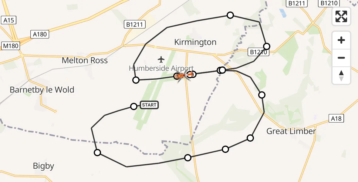 Flight route Coastguard Helicopter Humberside Airport - Humberside Airport, 12 June 2026, 15:53
