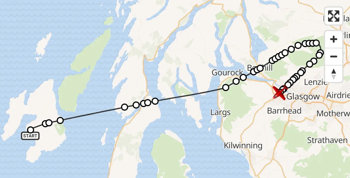 Flight route Air Ambulance Aircraft Inner Seas - Glasgow Airport, 12 June 2026, 15:54