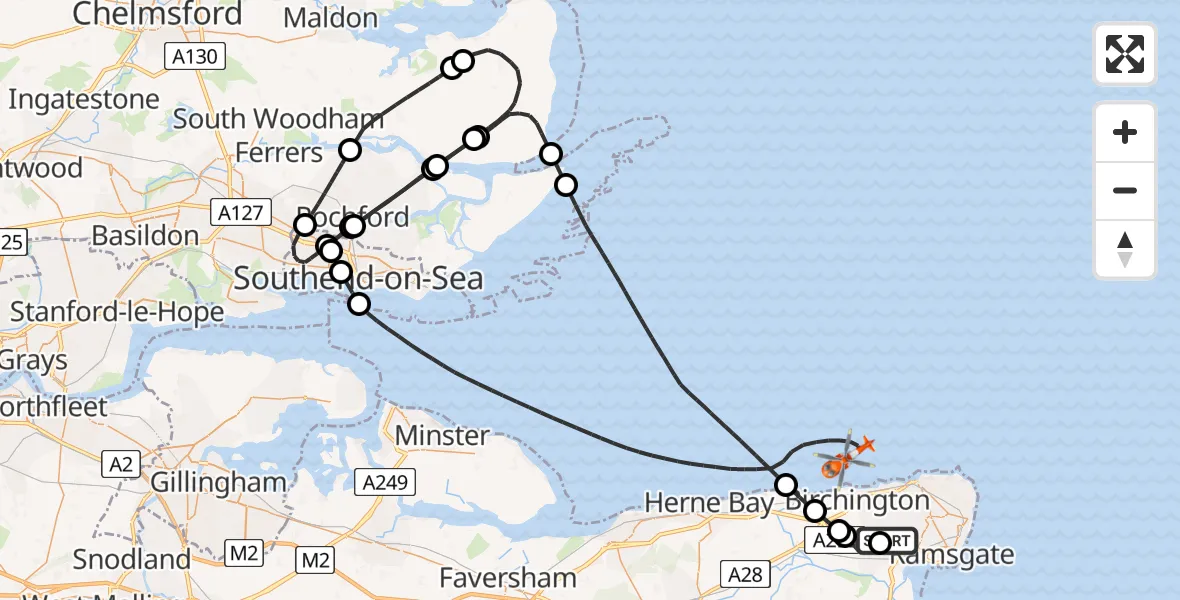 Flight route Coastguard Helicopter Manston Airport - North Sea, 12 June 2026, 15:55