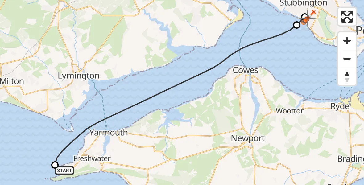Flight route Coastguard Helicopter Totland - Solent Airport, 12 June 2026, 16:02