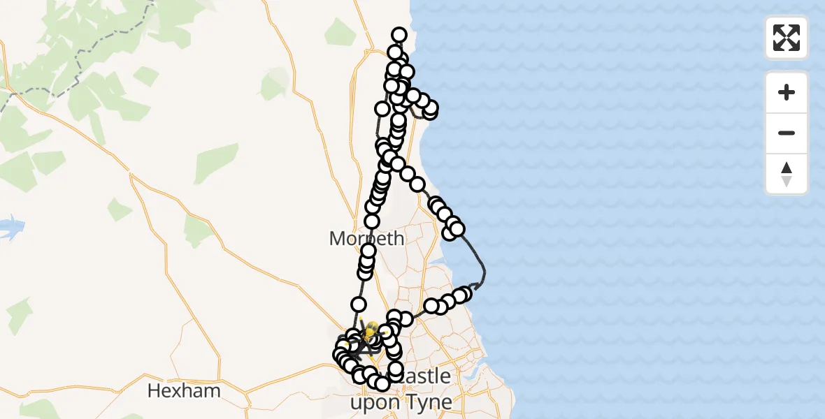 Flight route Police Helicopter Newcastle International Airport - Newcastle International Airport, 12 June 2026, 16:32
