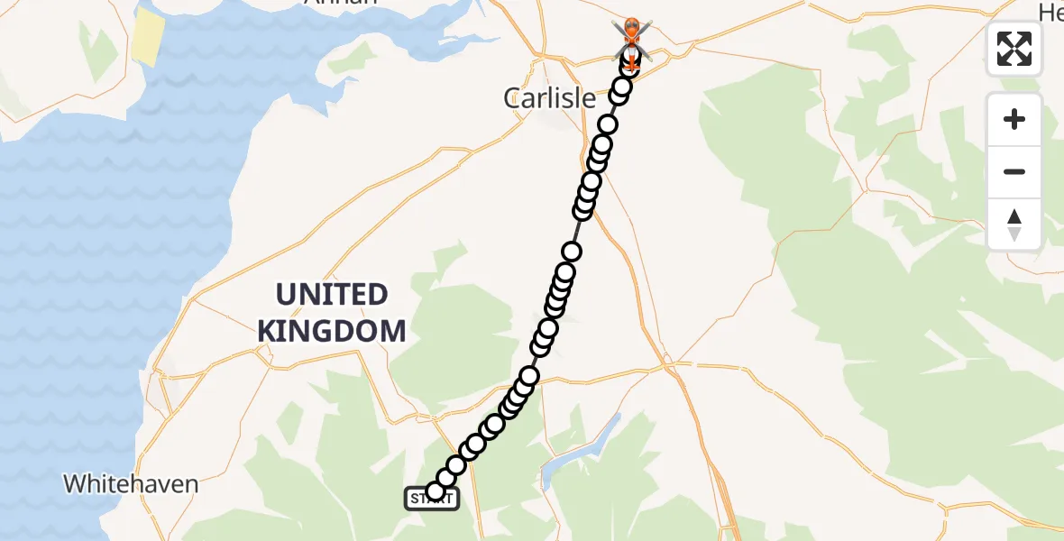 Flight route Coastguard Helicopter Grange - Carlisle Lake District Airport, 12 June 2026, 16:43