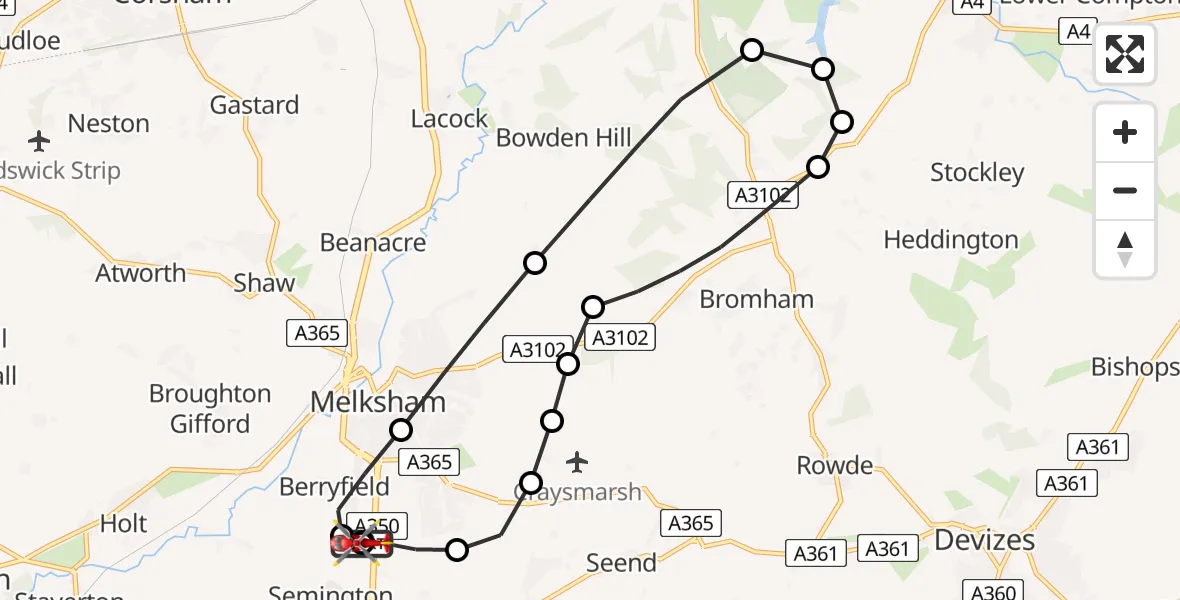 Flight route Air Ambulance Helicopter Wiltshire Air Ambulance - Wiltshire Air Ambulance, 12 June 2026, 17:14