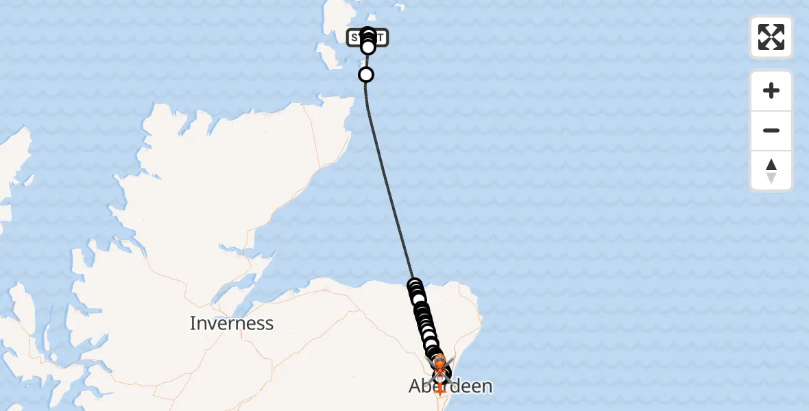 Flight route Coastguard Helicopter Kirkwall Airport - Aberdeen International Airport, 12 June 2026, 17:19