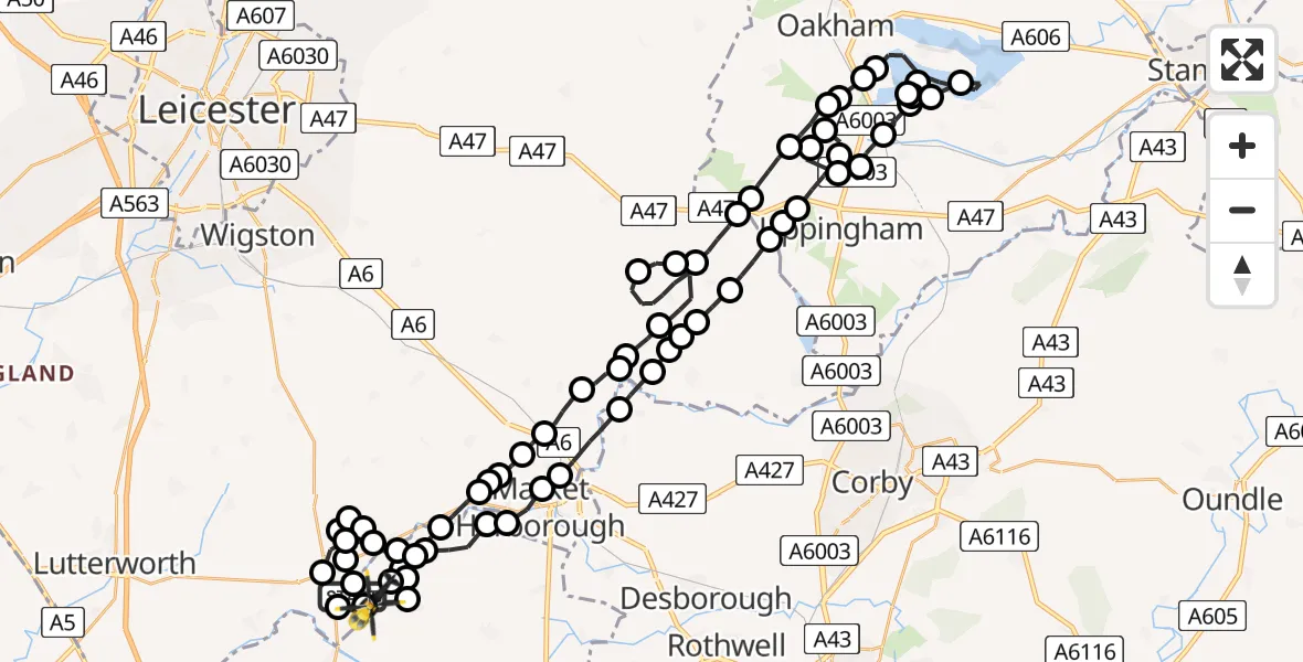 Flight route Police Helicopter Husbands Bosworth Airfield - Sibbertoft, 12 June 2026, 17:27