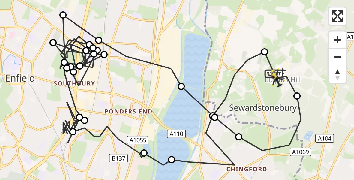 Flight route Police Helicopter Metropolitan Police Air Support Unit Lippitts Hill - Sewardstonebury, 12 June 2026, 17:37