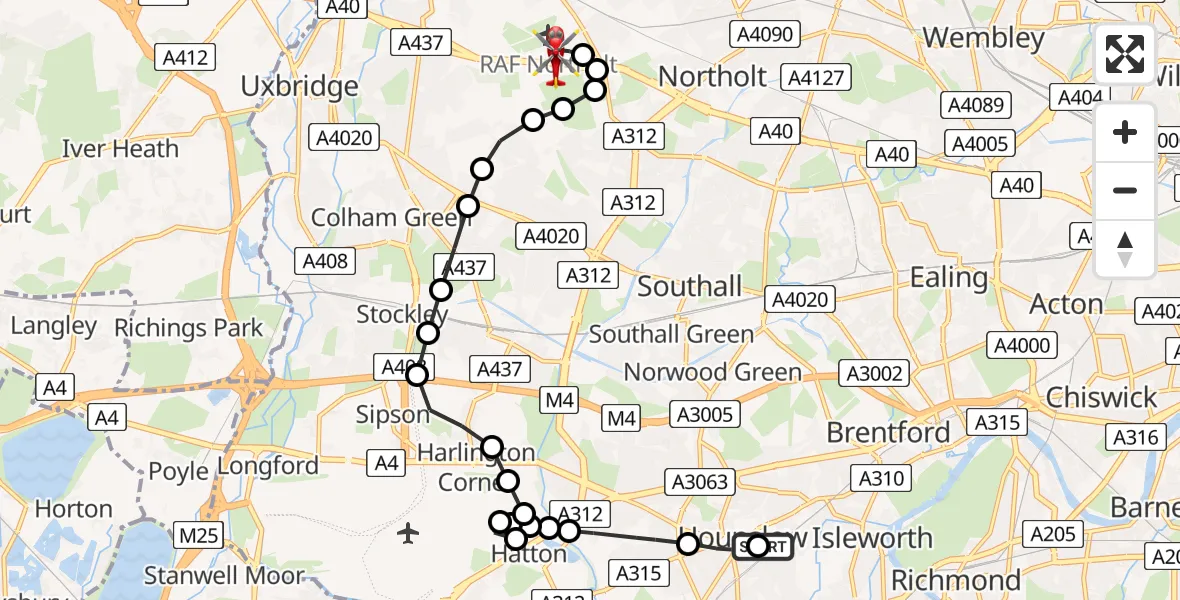 Flight route Air Ambulance Helicopter Worton - RAF Northolt, 12 June 2026, 17:51