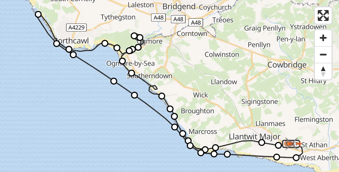 Flight route Coastguard Helicopter MOD St Athan - MOD St Athan, 12 June 2026, 18:09