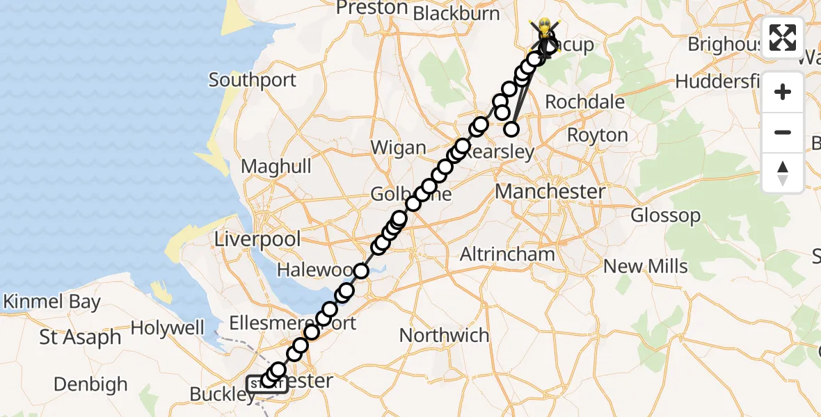 Flight route Police Helicopter Hawarden Airport - Newchurch, 12 June 2026, 18:18