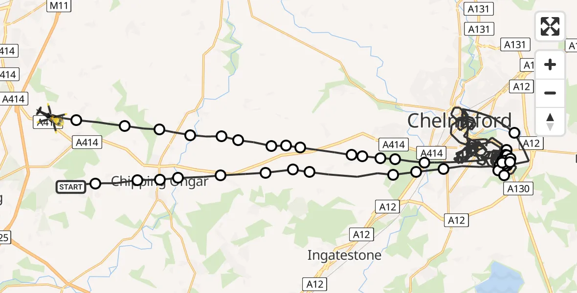 Flight route Police Helicopter Woodhatch - North Weald Bassett, 12 June 2026, 18:21