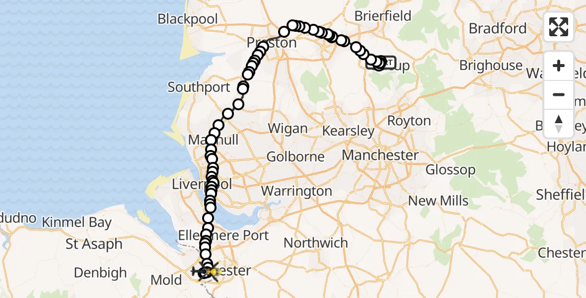 Flight route Police Helicopter Lumb - Hawarden Airport, 12 June 2026, 18:51