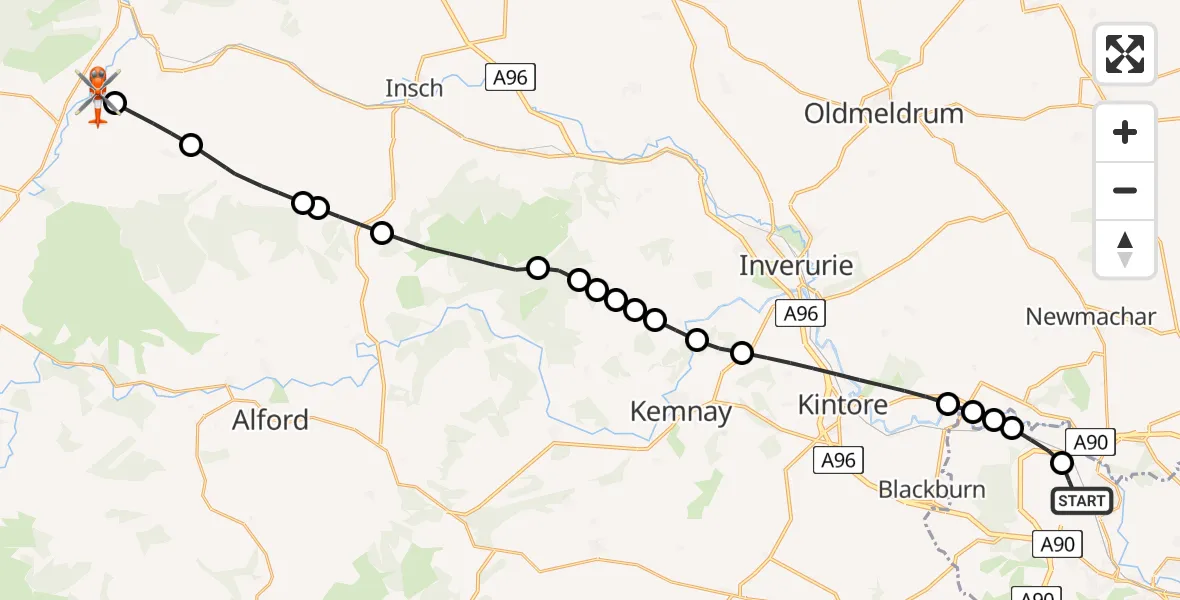 Flight route Coastguard Helicopter Aberdeen International Airport - Rhynie, 12 June 2026, 18:54