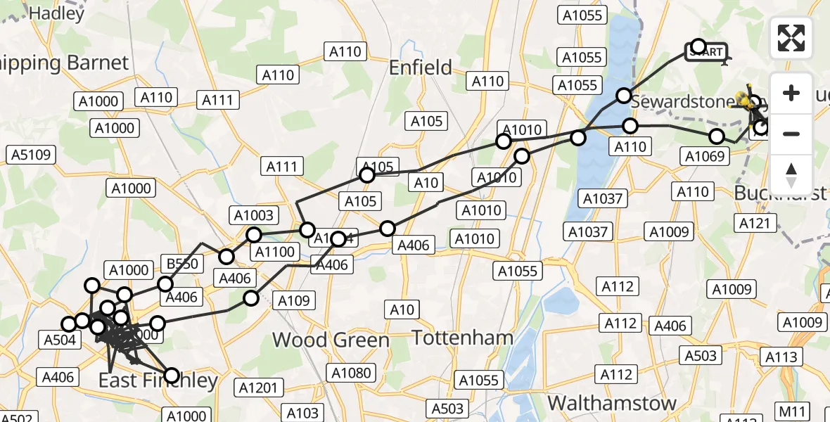 Flight route Police Helicopter Metropolitan Police Air Support Unit Lippitts Hill - Waltham Abbey, 12 June 2026, 19:03