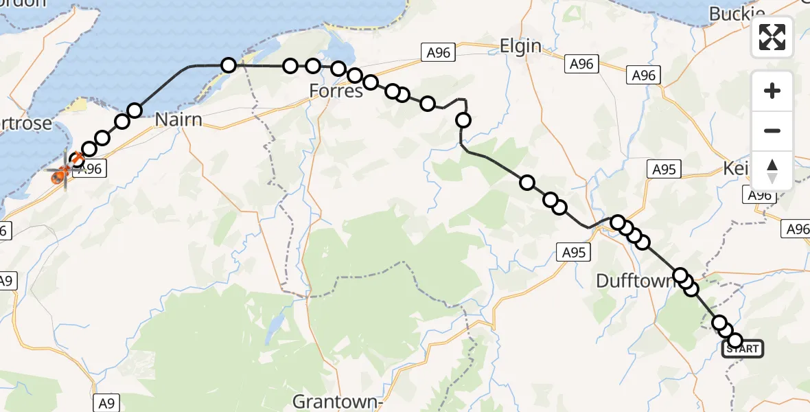 Flight route Coastguard Helicopter Gouls - Inverness Airport, 12 June 2026, 19:21