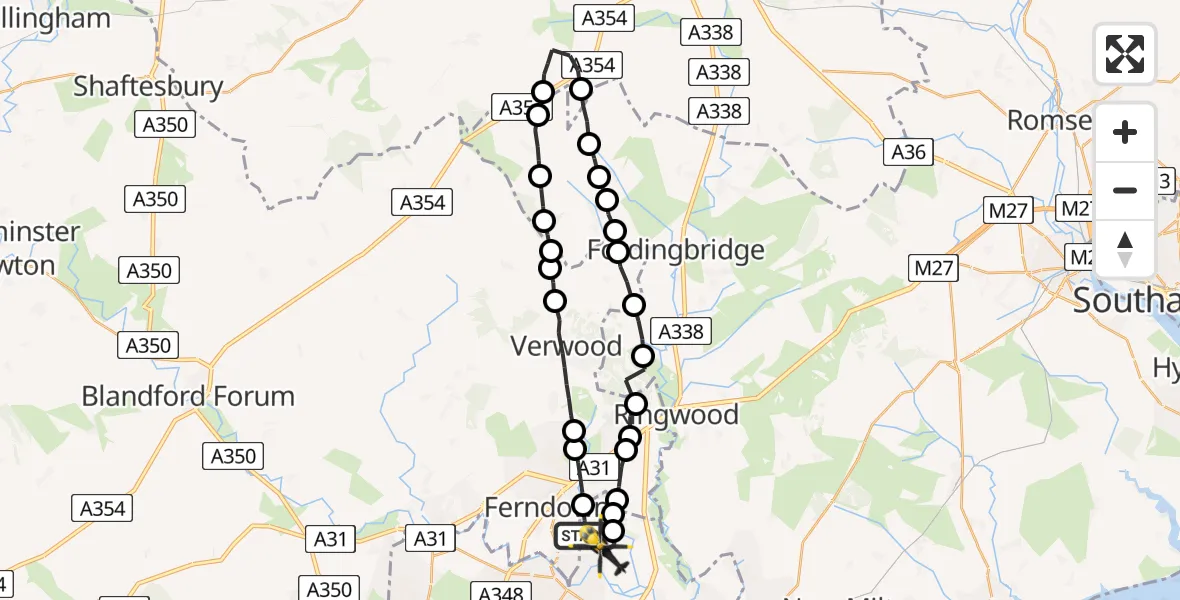 Flight route Police Helicopter Hurn - Bournemouth Airport, 12 June 2026, 21:10