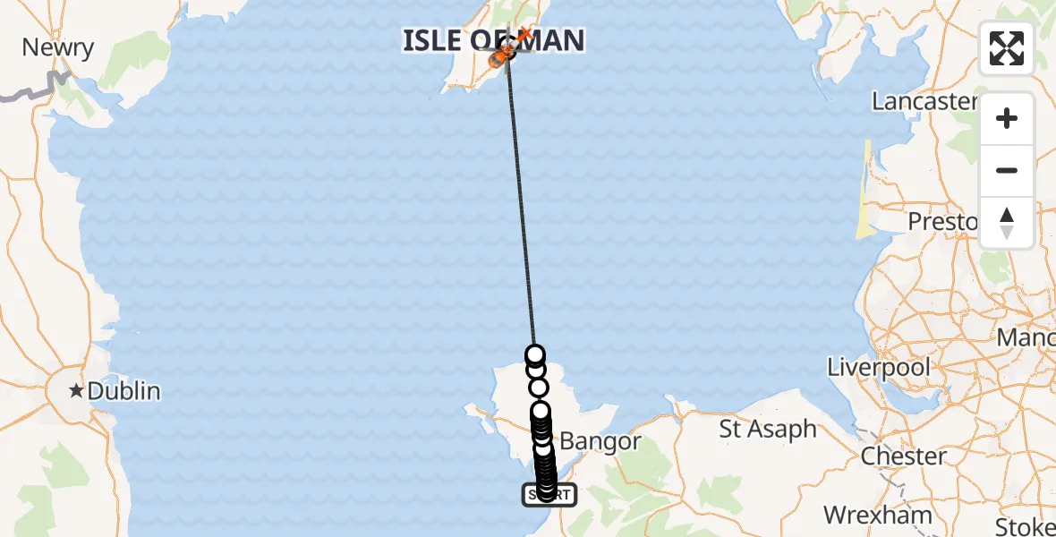 Flight route Coastguard Helicopter Caernarfon Airport - Irish Sea, 12 June 2026, 21:14