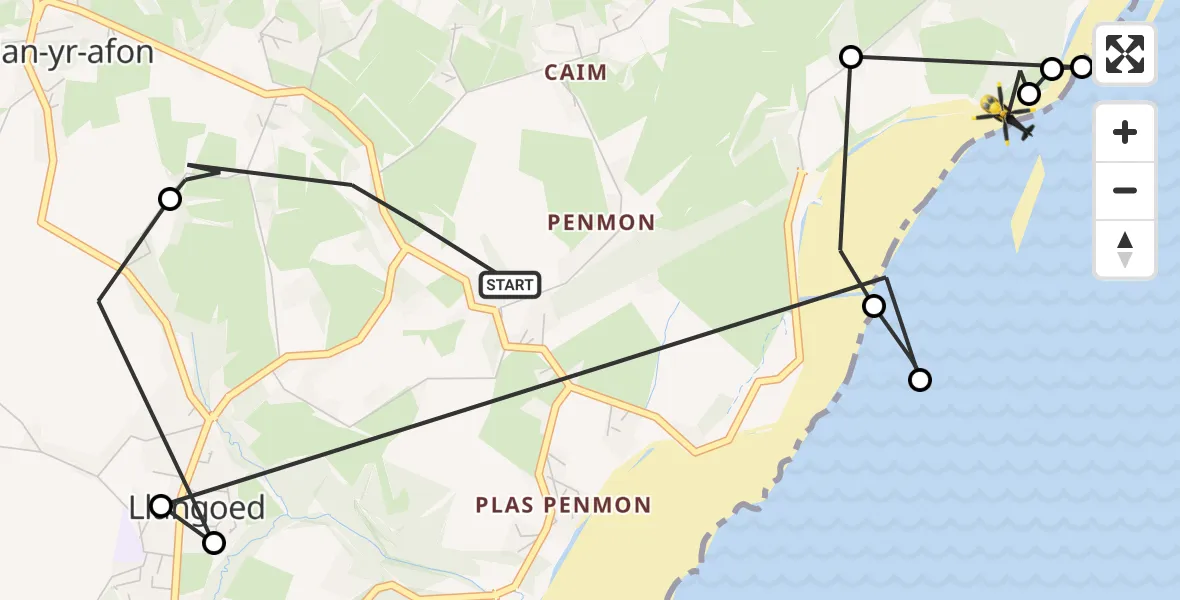 Flight route Police Helicopter Llangoed - Llangoed, 12 June 2026, 21:14