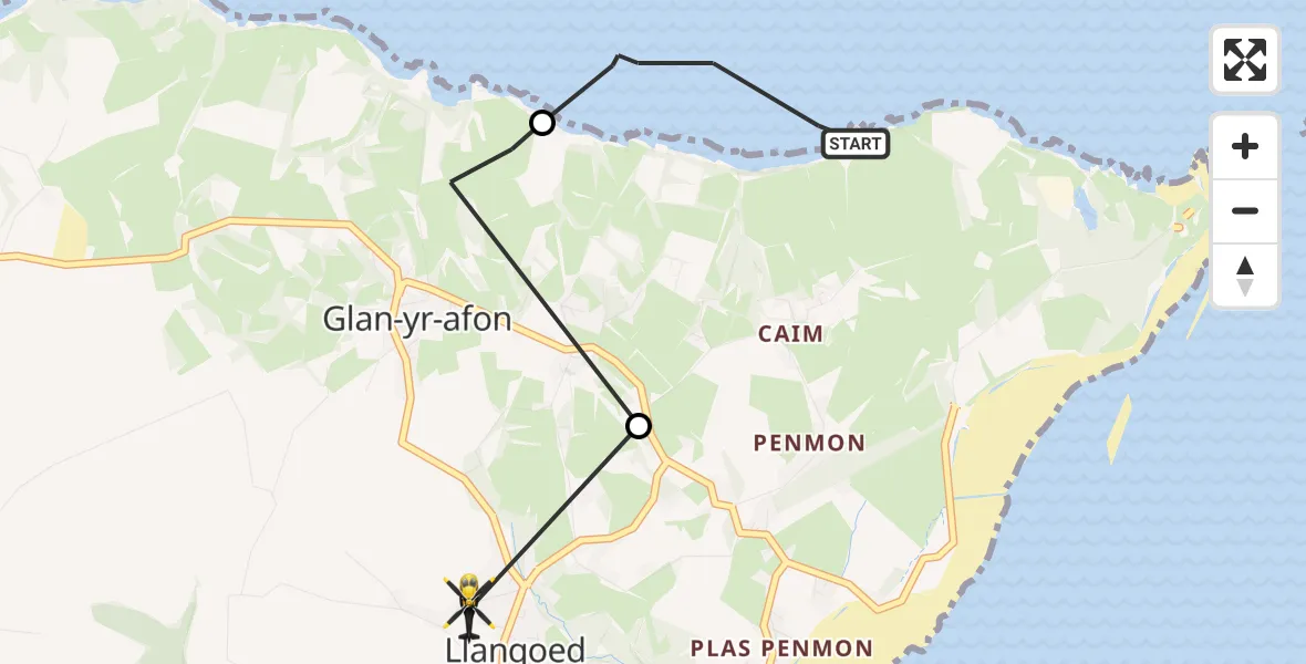 Flight route Police Helicopter Llangoed - Llangoed, 12 June 2026, 21:41