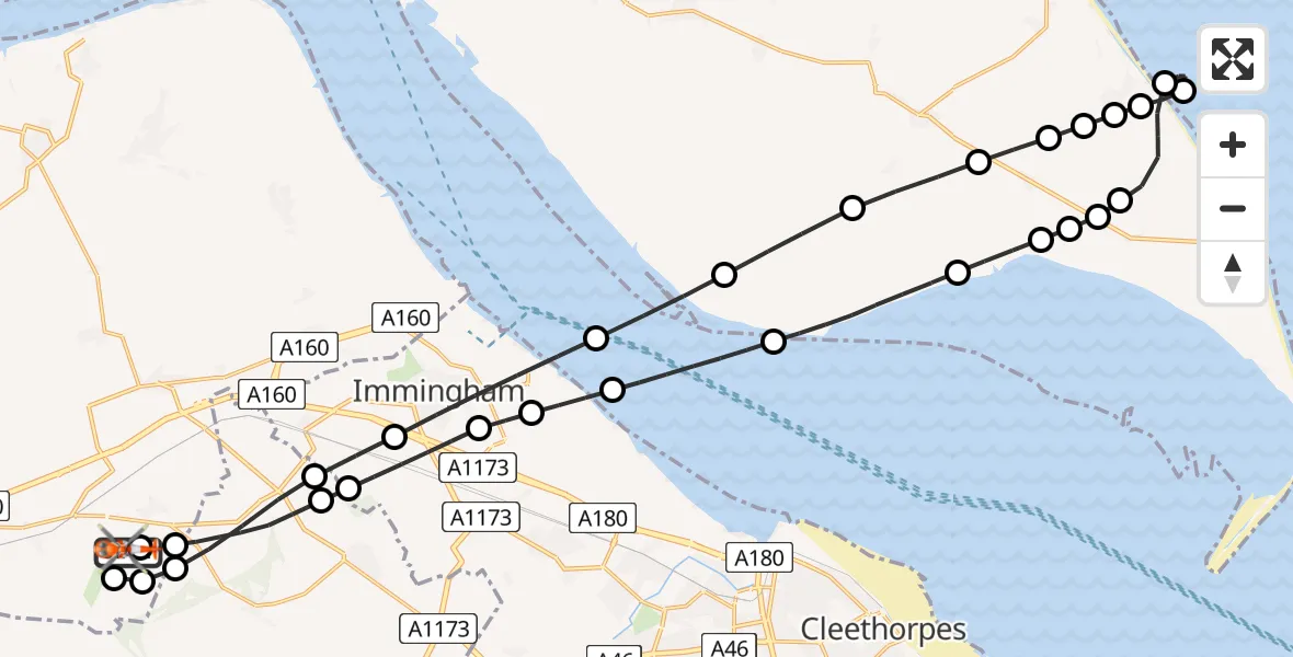 Flight route Coastguard Helicopter Humberside Airport - Humberside Airport, 12 June 2026, 21:43