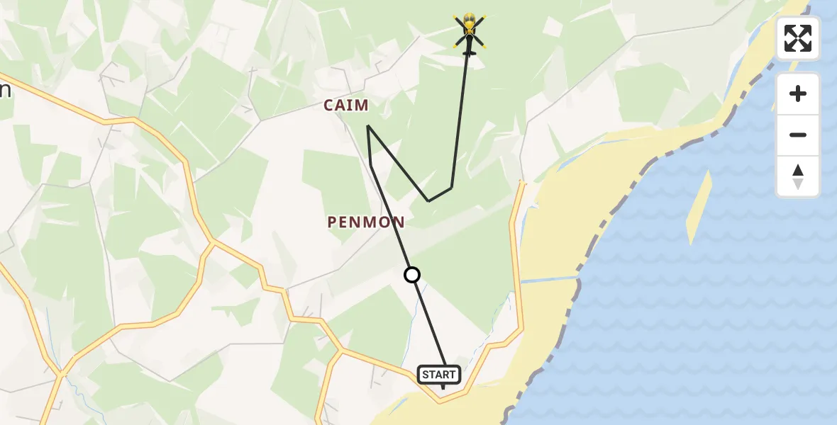 Flight route Police Helicopter Beaumaris - Llangoed, 12 June 2026, 21:53