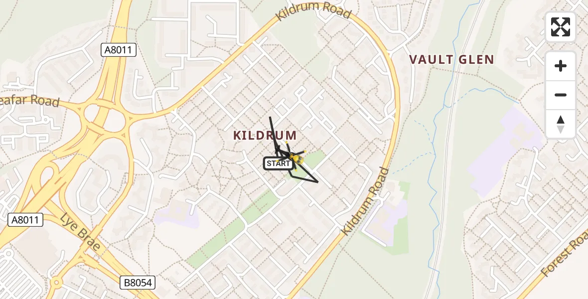 Flight route Police Helicopter Cumbernauld - Cumbernauld, 12 June 2026, 21:59