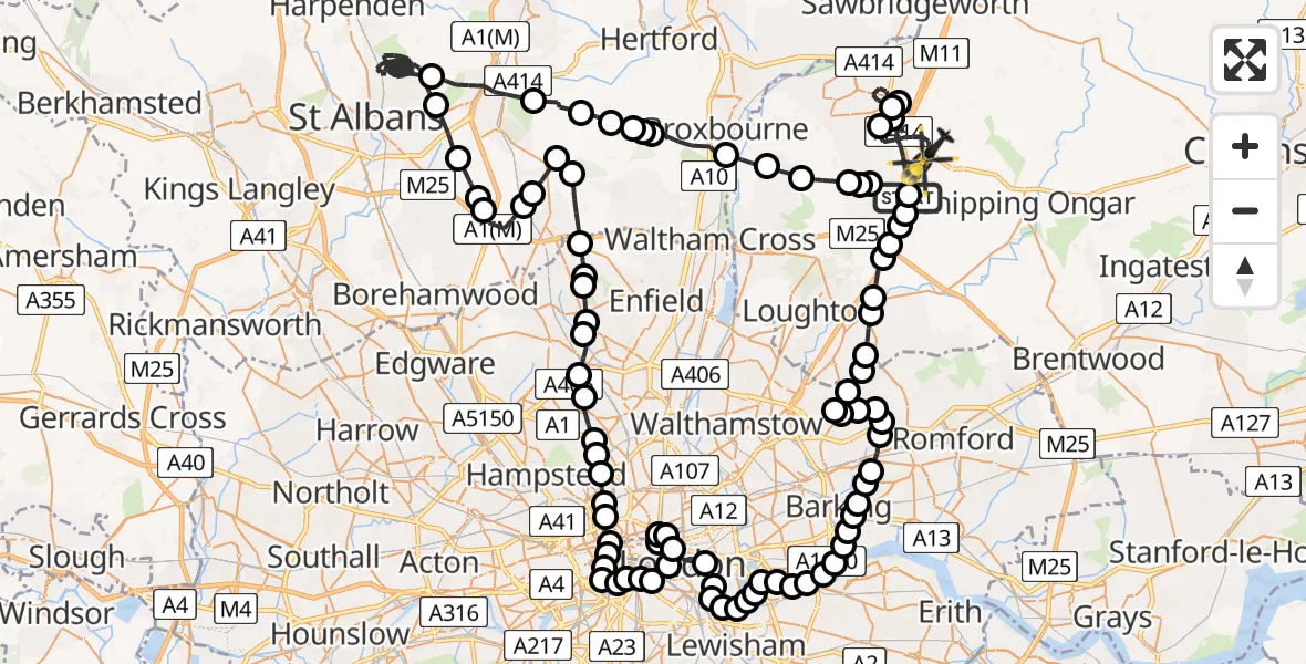 Flight route Police Helicopter North Weald Bassett - North Weald Bassett, 12 June 2026, 22:20